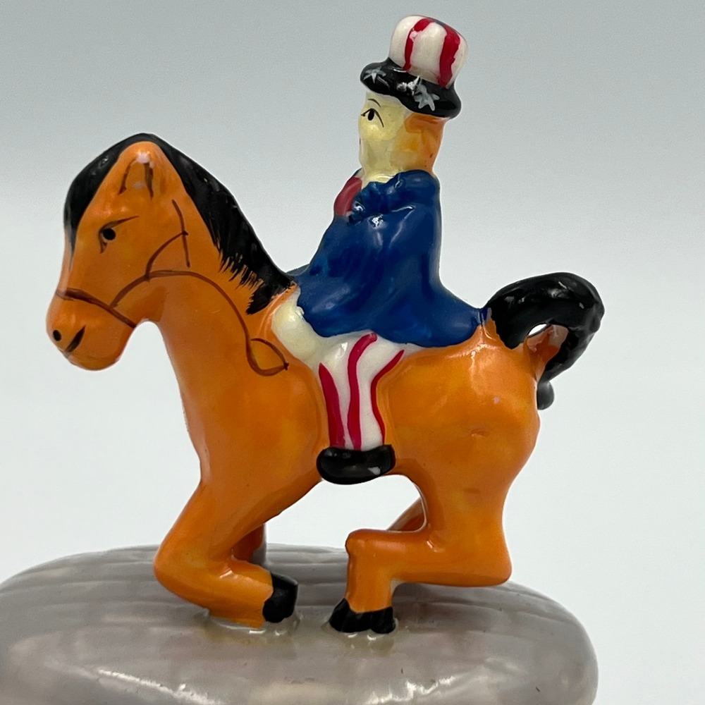 Vintage Uncle Sam Ceramic Trinket Box Americana Patriotic Jewelry Box Horse - Picture 8 of 11